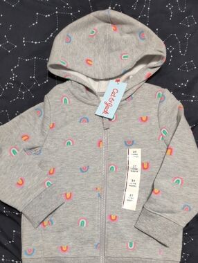Cat & Jack Light Gray Hoodie with Multicolor Rainbow Accents